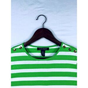 Lauren Ralph Lauren, Green/White‎ Stripe, Boat Neck Top 3/4 Sleeve, Sz M
